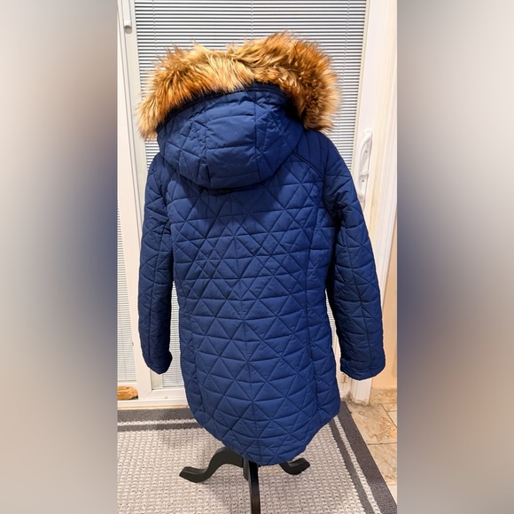 Quilted Blue womens Jacket with Faux Fur Trim size xl, color dark blue preowned - Picture 4 of 10